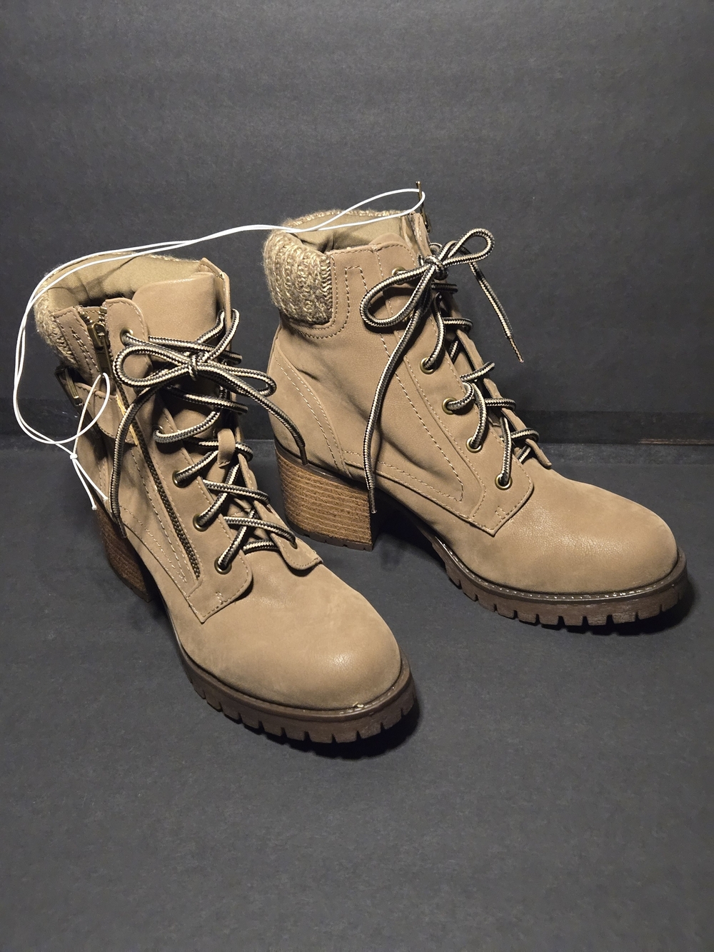 MIA Tan Lace-Up Chunky Heel Ankle Boots